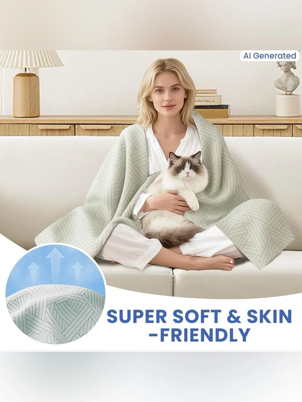 🆕 Neutral Geometric Sofa/Bedding Throw Cover - Sage Green & Beige - 2 Available!